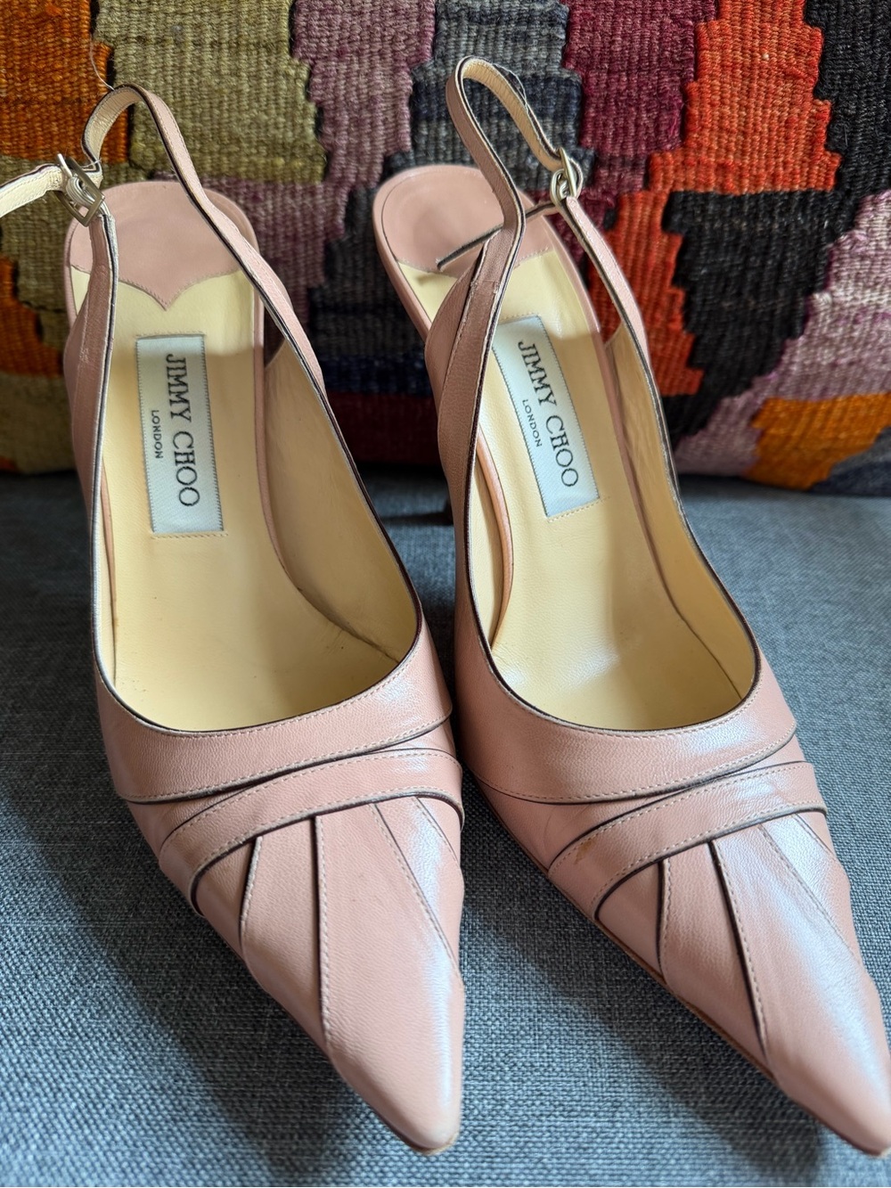 Jimmy Choo Blush Pink Leather Slingback Pointed Pumps